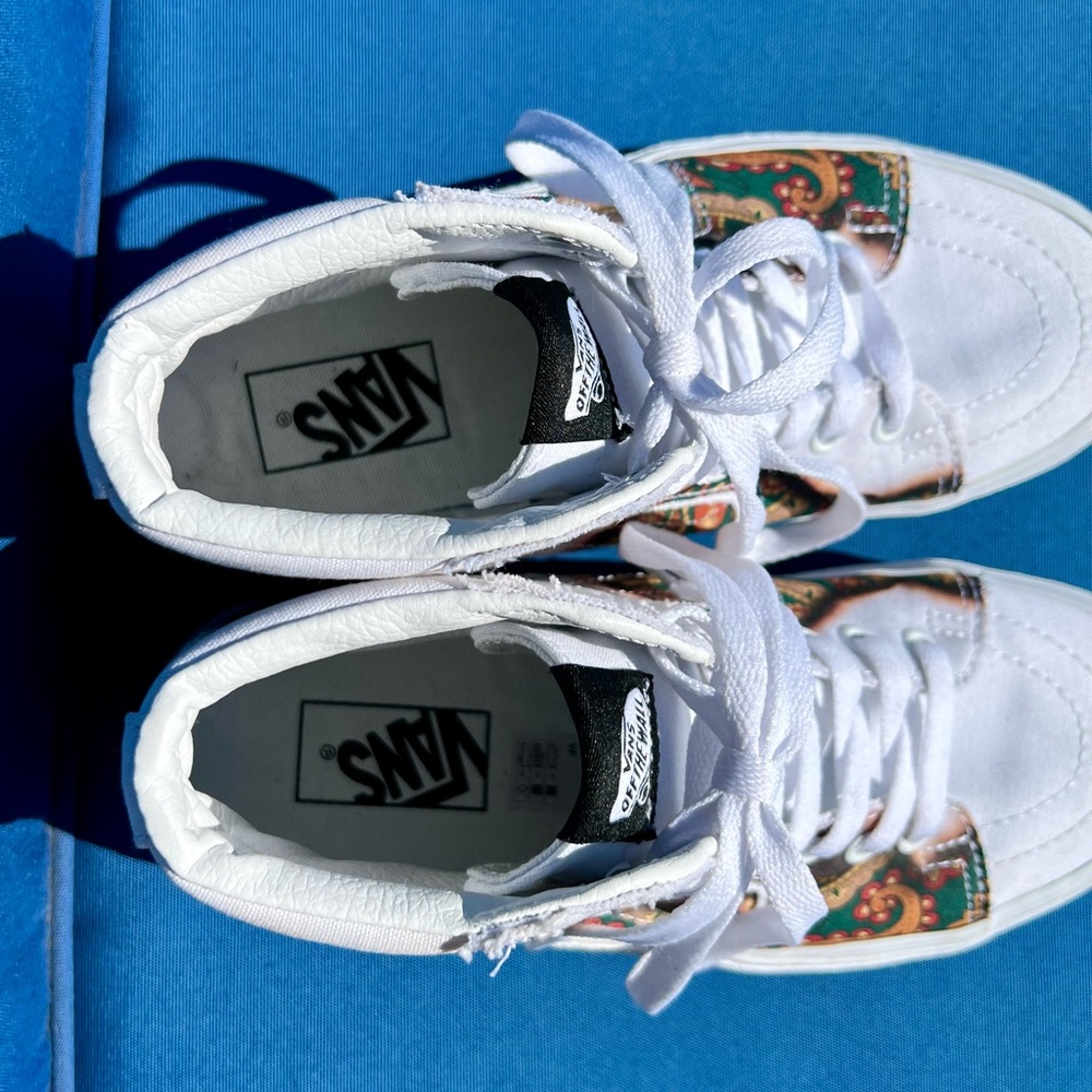 Vans High Top Sk8-Hi 'Bolt Big Reveal' White Bandana Fire Flame Sneakers - Picture 8 of 11
